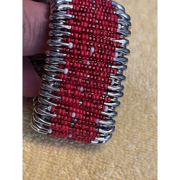 Womens Monji Watch Red Silver Tone Beaded Safety Pin (needs Battery) - Picture 5 of 8